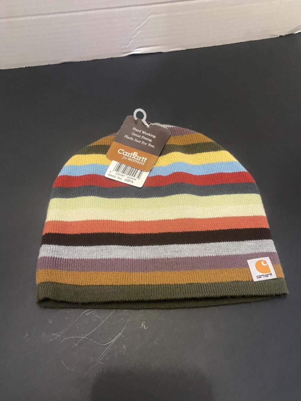 Carhartt Multicolored Earth Toned Stripes Beanie Olive Brown Rust Blue and cream